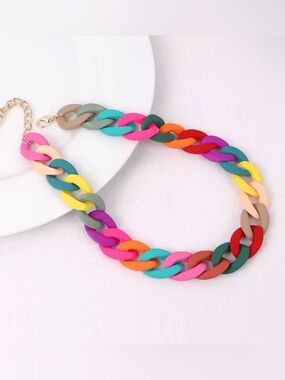 Multicolor Bold Chain Link Necklace - Rainbow Candy necklace